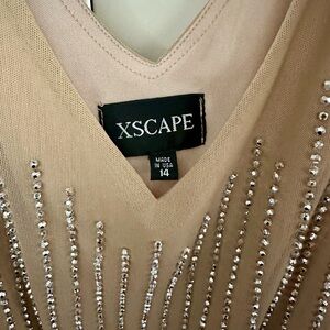 XSCAPE Beige Dress with Silver Embellishments